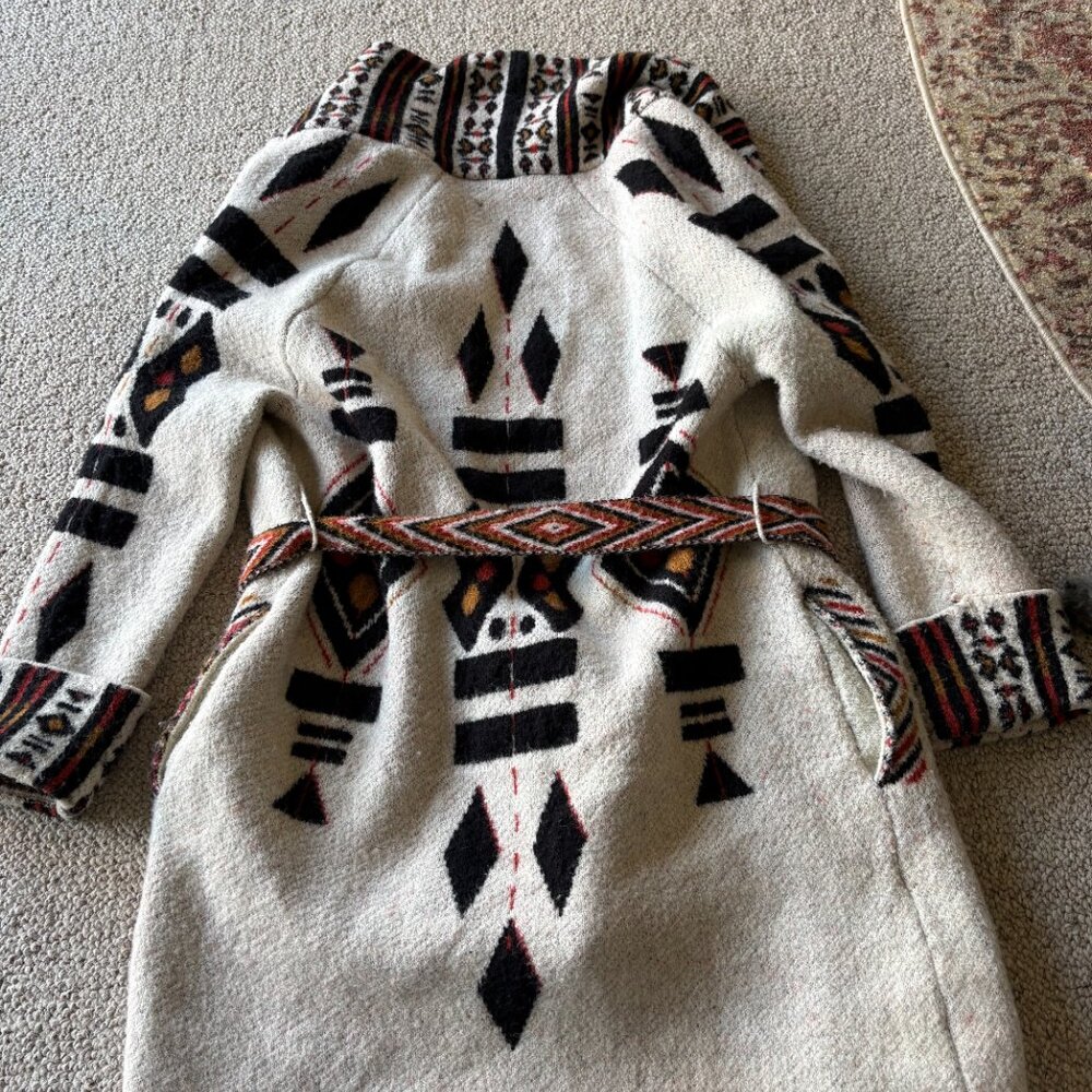 Zara Knitwear Aztec Belted Cardigan Sweater S | Southwestern Boho Cozy - Picture 7 of 9